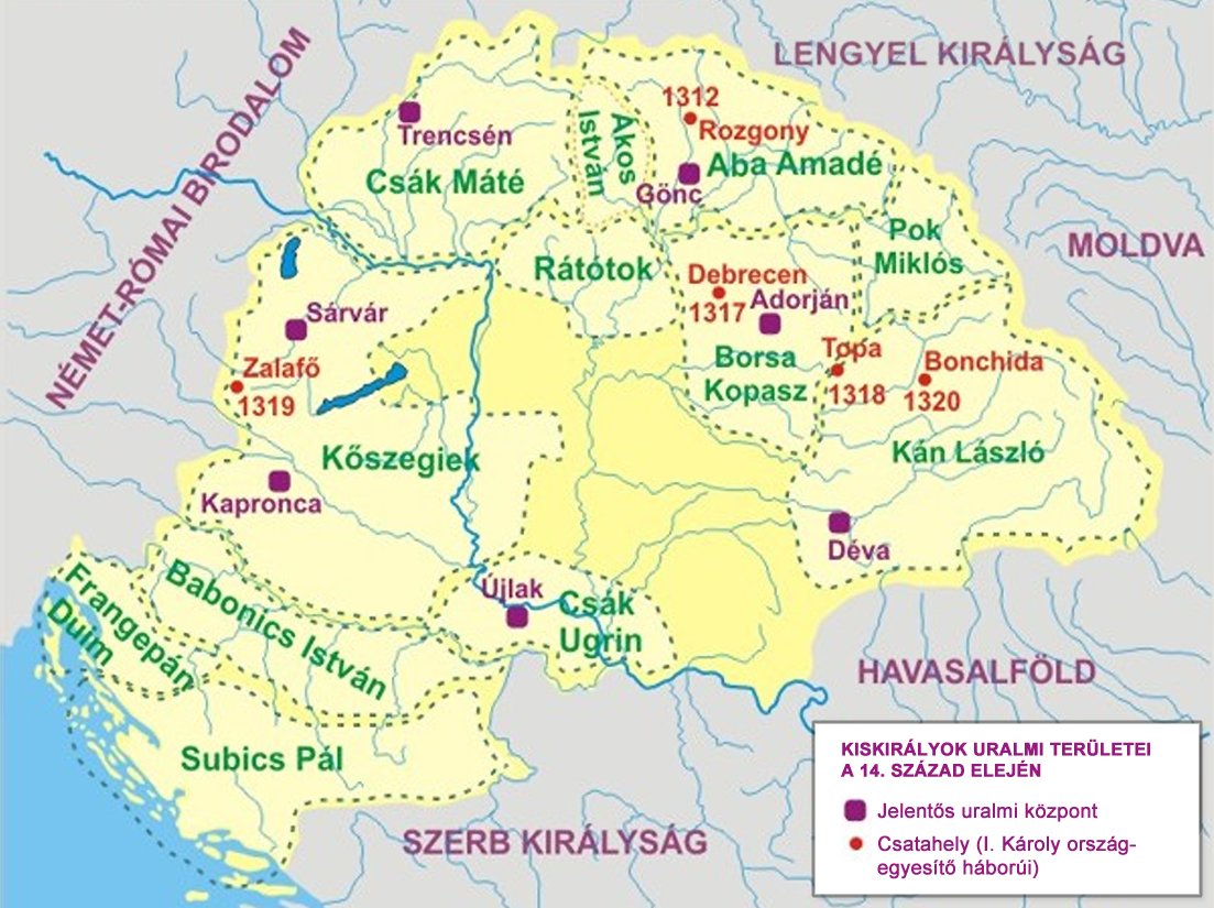 Kiskirályok uralmi területei a 14. század elején