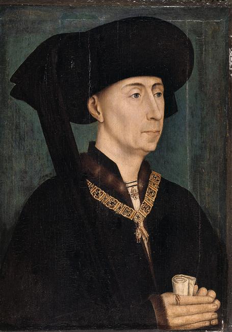 Jó Fülöp herceg, nyakában a rend jelvényével. 1450 körül